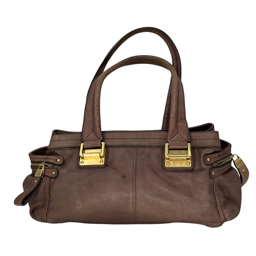 B. Makowsky Leather Satchel Handbag Women Brown Classic Everyday Capsule Neutral